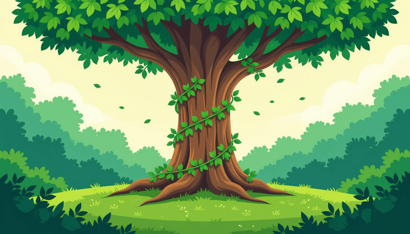 A sprawling garden of emerald vines intertwines around a central trunk, symbolizing seamless workflo