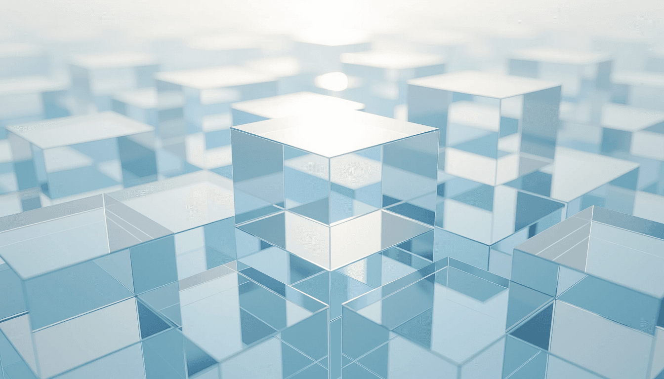 Overcast diffused light illuminates translucent acrylic planes stacked in a geometric tessellation