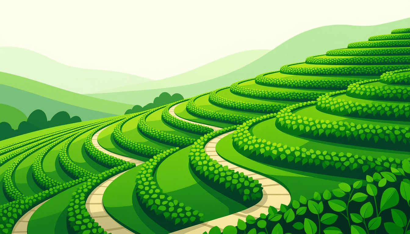 A structured garden of ascending emerald vines weaves into a precise, living map, with glowing seedl