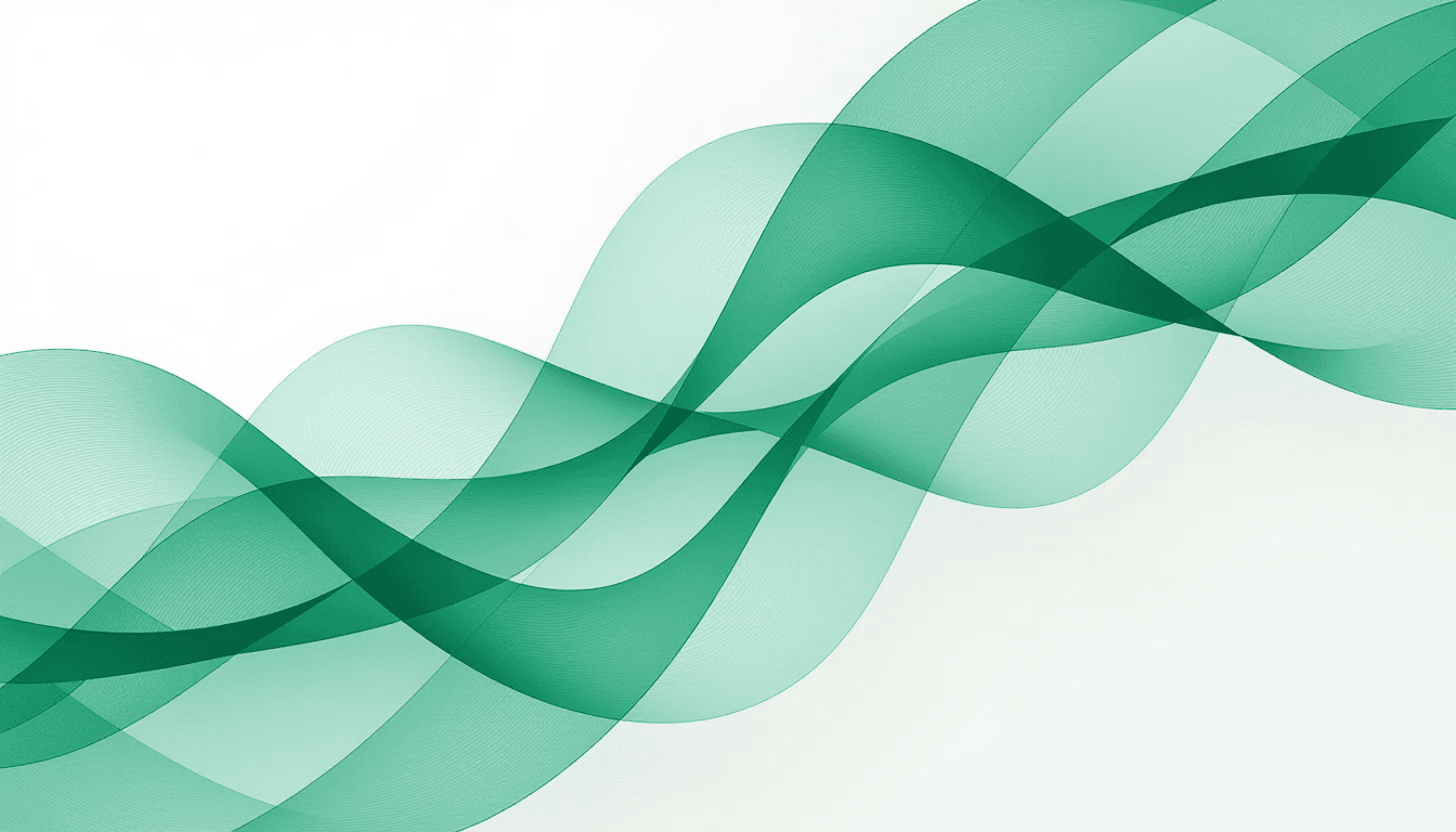 Overlapping translucent geometric planes align in a precise tessellation, connected by flowing emera