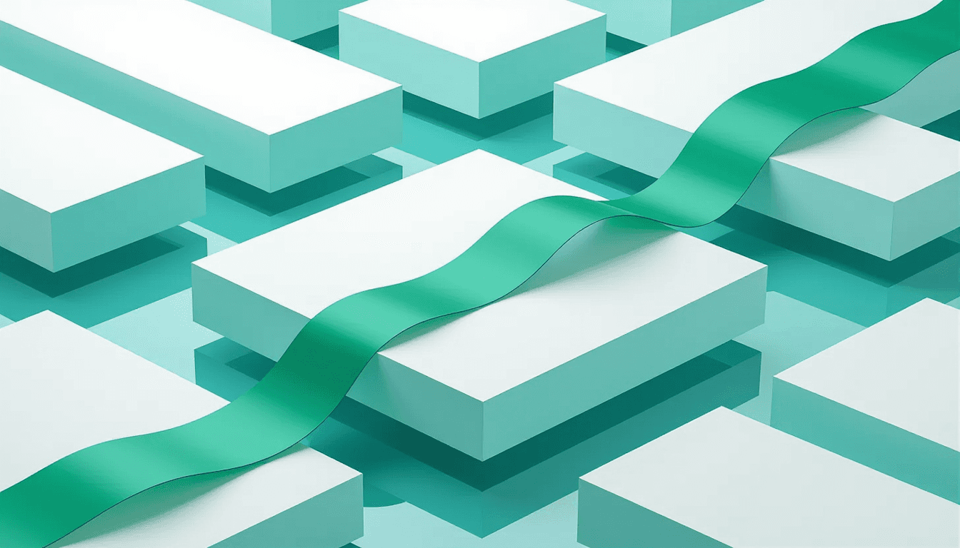 Layered translucent geometric planes intersect to form a pristine, floating platform, guiding a flow