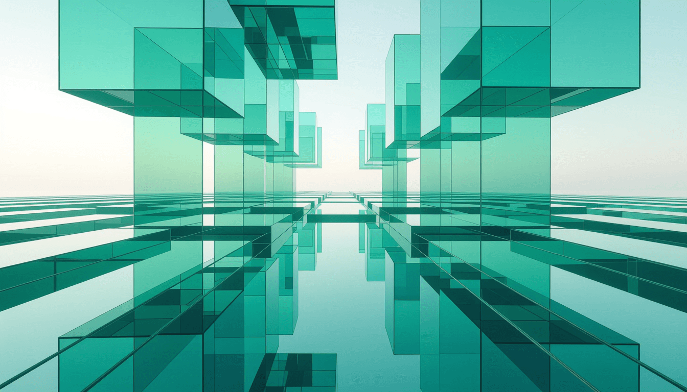 Layered translucent emerald planes align into a precise geometric pathway, guiding clean floating pl