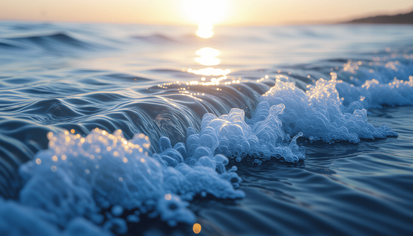 Sunlight catches the rhythmic whitecaps of a tidal estuary, where countless tiny currents merge into